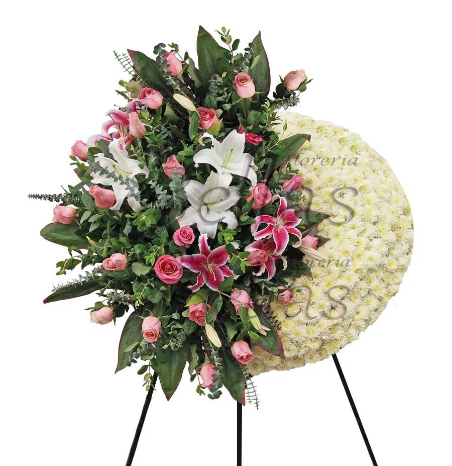 Corona FUNEBRE 3 con rosas y lirio ✓【Arreglos florales para difuntos】