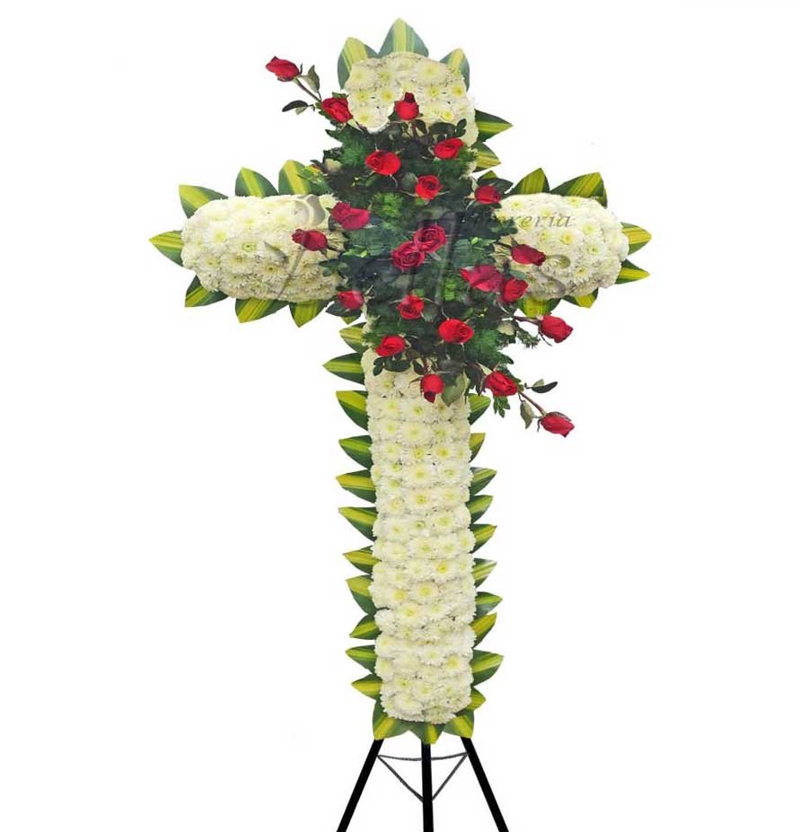 ᐈ Cruz de flores para difuntos 【Coronas FUNEBRES】Envio de flores